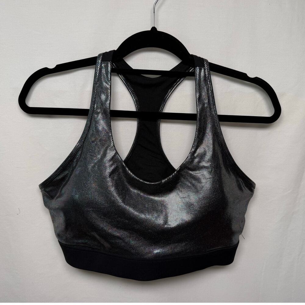 Zyia Active Black Disco Luxe Racerback Sports Bra, Size XL - Excellent